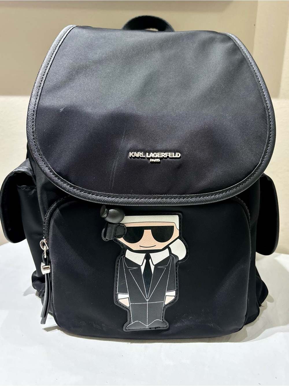 Karl Lagerfeld Paris Amour Black  Nylon Backpack with Icon Patch